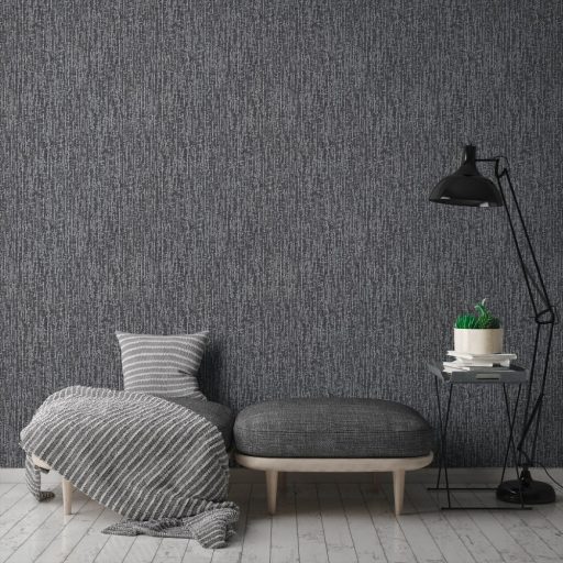 Architects Paper VILLA 37560-7 Texturált grafikus csíkos jellegú geometrikus minta sötétszürke antracit ezüst enyhe mintafény csillogó pontok játéka tapéta