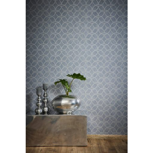 Architects Paper VILLA 37564-4 Geometrikus grafikus absztrakt körminta szürkéskék ezüstszürke enyhe mintafény csillogó pontok játéka