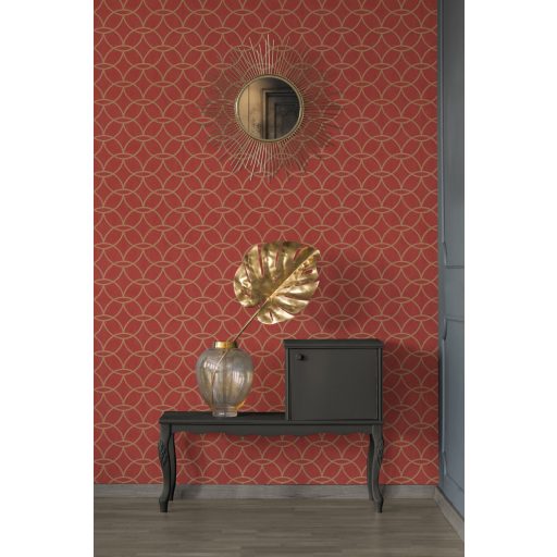 Architects Paper VILLA 37564-6 Geometrikus grafikus absztrakt körminta narancs/vörös arany enyhe mintafény csillogó pontok játéka