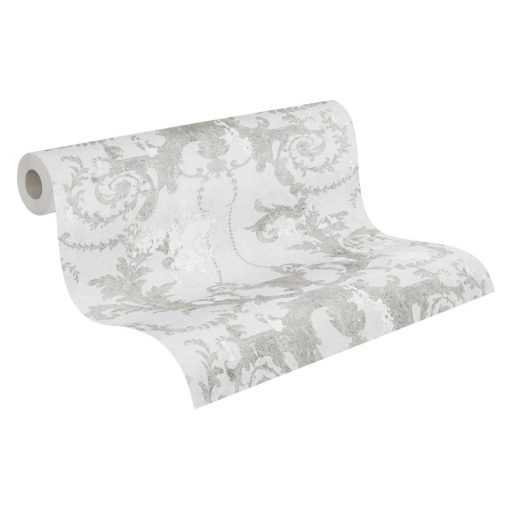 As-Creation History of Art 37648-1 Természetes hangulatú barokk díszítőminta szürkésfehér szürke ezüst tapéta
