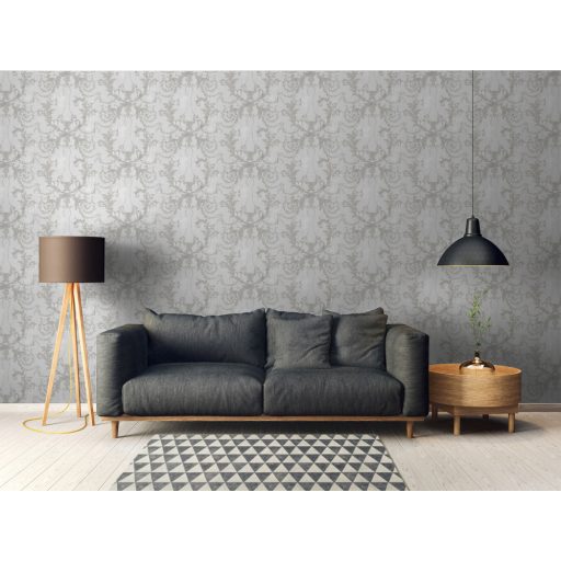 As-Creation History of Art 37648-1 Természetes hangulatú barokk díszítőminta szürkésfehér szürke ezüst tapéta