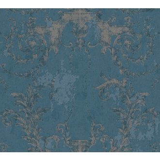  As-Creation History of Art 37648-5 Természetes hangulatú barokk díszítőminta kék árnyalatok ezüst tapéta