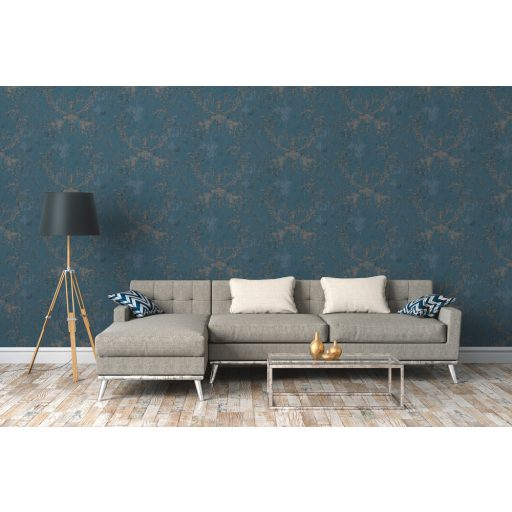 As-Creation History of Art 37648-5 Természetes hangulatú barokk díszítőminta kék árnyalatok ezüst tapéta