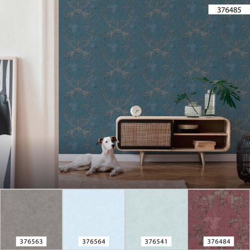 As-Creation History of Art 37648-5 Természetes hangulatú barokk díszítőminta kék árnyalatok ezüst tapéta