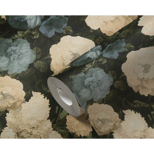 As-Creation History of Art 37650-2  Virágvarázs virágos díszítőminta sötétzöld zöld árnyalatok kék krém barna tapéta