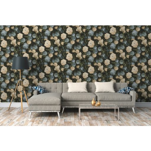 As-Creation History of Art 37650-2  Virágvarázs virágos díszítőminta sötétzöld zöld árnyalatok kék krém barna tapéta