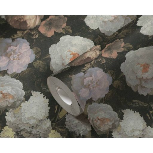 As-Creation History of Art 37650-5  Virágvarázs virágos díszítőminta fekete pink korall zöld szürke barna fehér tapéta