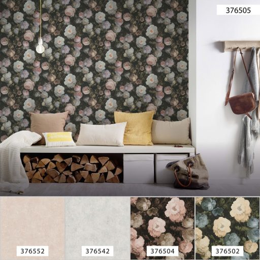 As-Creation History of Art 37650-5  Virágvarázs virágos díszítőminta fekete pink korall zöld szürke barna fehér tapéta