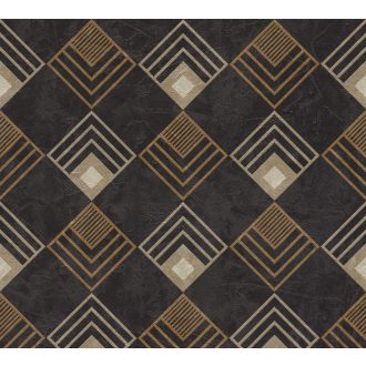   As-Creation New Life 37682-2 Geometrikus grafikus designminta fekete/antracit szürkésbarna bézs bronz fémesen fénylő mintafelület tapéta