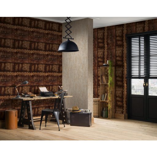 As-Creation Industrial 37743-3 Natur/Ipari stílus szegecselt vaslemezek barna árnyalatok fekete fémes hatás tapéta