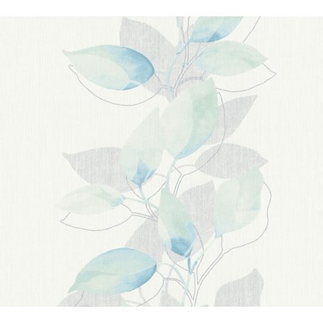 As-Creation Attractive 37815-1 Natur Virágos akvarell panelszerű levéldíszítés fehér vízzöld szürke kék tapéta