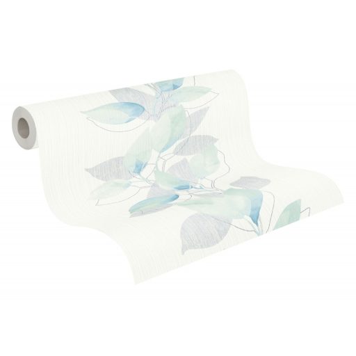 As-Creation Attractive 37815-1 Natur Virágos akvarell panelszerű levéldíszítés fehér vízzöld szürke kék tapéta