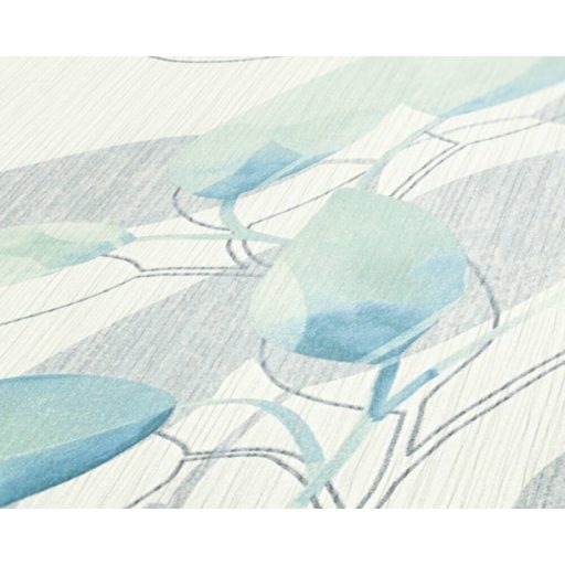 As-Creation Attractive 37815-1 Natur Virágos akvarell panelszerű levéldíszítés fehér vízzöld szürke kék tapéta