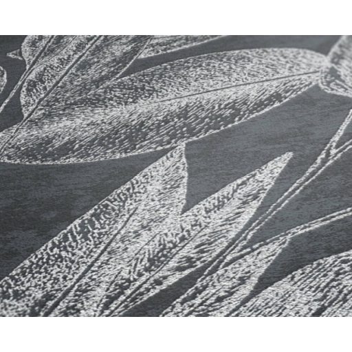 As-Creation Attractive 37836-4 Natur Botanikus változatos levélminta sötétszürke antracit ezüst mintarajzolat fémes hatás