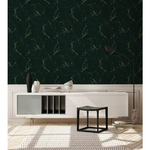 As-Creation Metropolitan Stories II, 37855-5 Natur márványminta sötétzöld fekete arany fényes sima mintafelület tapéta