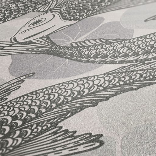 As-Creation Metropolitan Stories II, 37859-1 Etno Natur Koi pontyok tavirózsákkal szürke ezüst fémes hatás tapéta