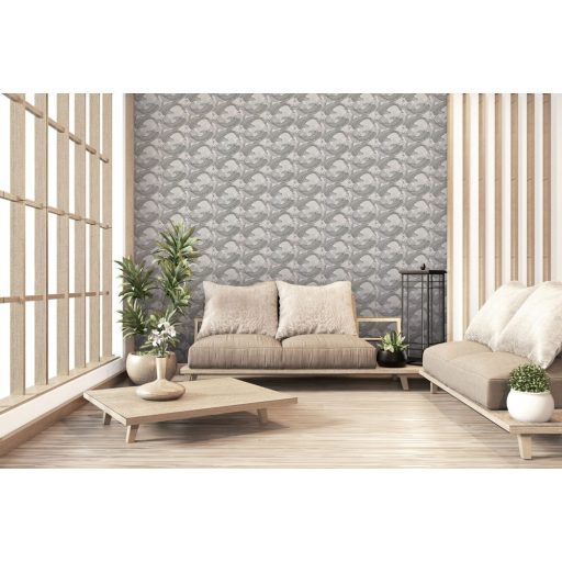 As-Creation Metropolitan Stories II, 37859-1 Etno Natur Koi pontyok tavirózsákkal szürke ezüst fémes hatás tapéta