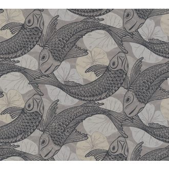   As-Creation Metropolitan Stories II, 37859-3 Etno Natur Koi pontyok tavirózsákkal bézs szürke fekete ezüst fémes hatás tapéta