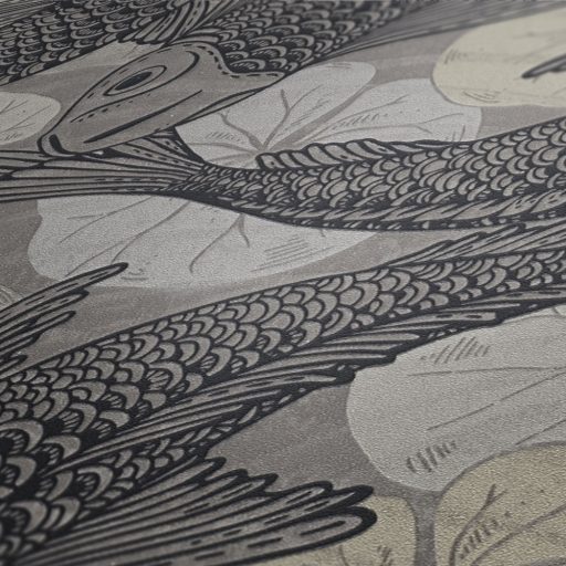 As-Creation Metropolitan Stories II, 37859-3 Etno Natur Koi pontyok tavirózsákkal bézs szürke fekete ezüst fémes hatás tapéta