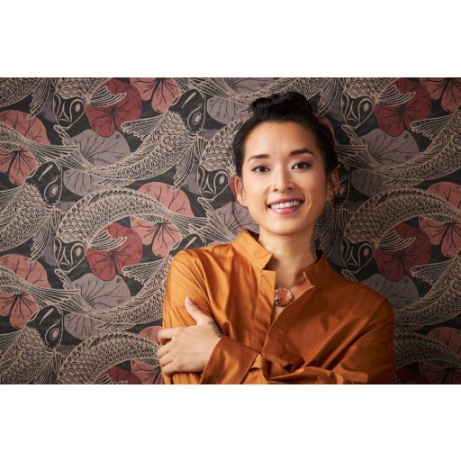 As-Creation Metropolitan Stories II, 37859-5 Etno Natur Koi pontyok tavirózsákkal barna vörös/vörösesbarna fekete fémes hatás tapéta