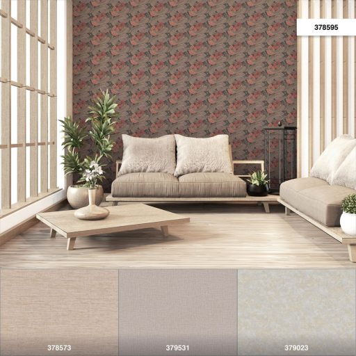 As-Creation Metropolitan Stories II, 37859-5 Etno Natur Koi pontyok tavirózsákkal barna vörös/vörösesbarna fekete fémes hatás tapéta