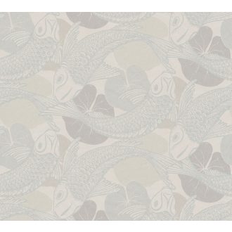   As-Creation Metropolitan Stories II, 37859-6 Etno Natur Koi pontyok tavirózsákkal bézs szürke ezüst fémes hatás tapéta