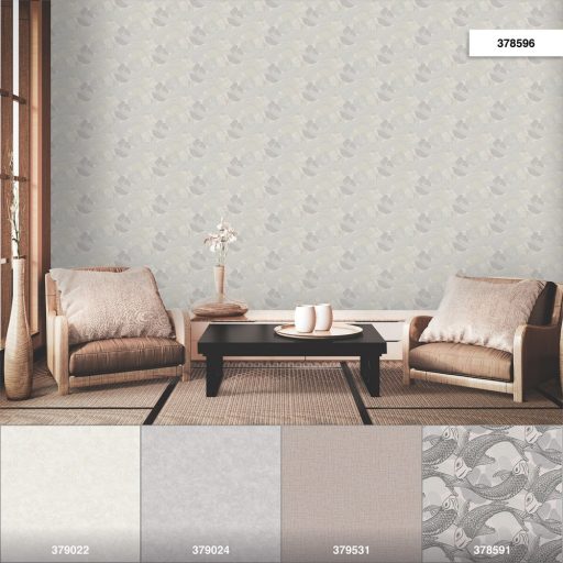 As-Creation Metropolitan Stories II, 37859-6 Etno Natur Koi pontyok tavirózsákkal bézs szürke ezüst fémes hatás tapéta