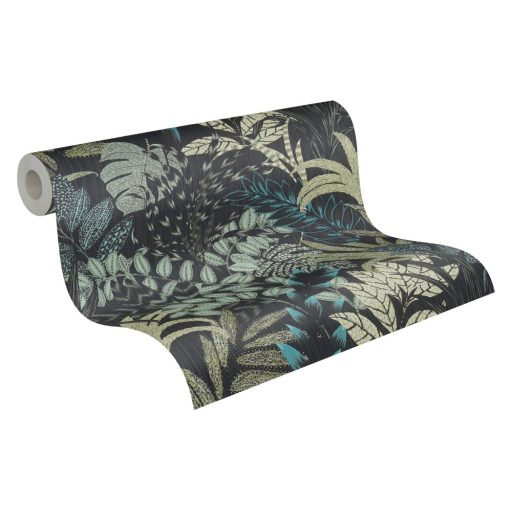 As-Creation Metropolitan Stories II, 37860-3 Natur lenyűgöző szines levélmintázat szürke bézs kék zöld fekete tapéta