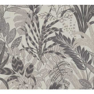   As-Creation Metropolitan Stories II, 37860-4  Natur lenyűgöző szines levélmintázat törtfehér szürke szürkésbézs sötétszürke tapéta