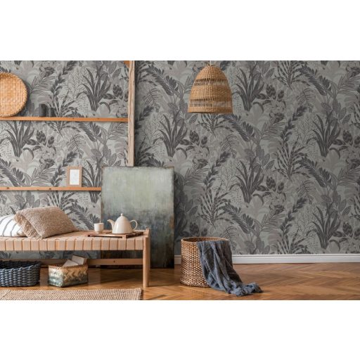 As-Creation Metropolitan Stories II, 37860-4  Natur lenyűgöző szines levélmintázat törtfehér szürke szürkésbézs sötétszürke tapéta