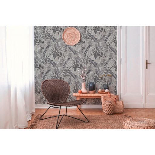 As-Creation Metropolitan Stories II, 37860-4  Natur lenyűgöző szines levélmintázat törtfehér szürke szürkésbézs sötétszürke tapéta