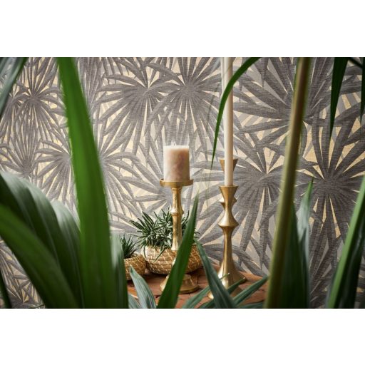 As-Creation Metropolitan Stories II, 37861-1 Natur Trópusi stilizált pálmalevelek szürke árnyalatok arany fémes hatás tapéta