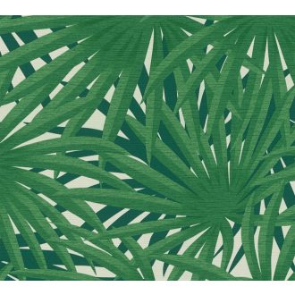   As-Creation Metropolitan Stories II, 37861-3  Natur Trópusi stilizált pálmalevelek krémfehér zöld árnyalatok fémes csillogó hatás tapéta