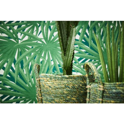 As-Creation Metropolitan Stories II, 37861-3  Natur Trópusi stilizált pálmalevelek krémfehér zöld árnyalatok fémes csillogó hatás tapéta