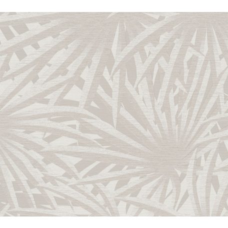 As-Creation Metropolitan Stories II, 37861-4  Natur Trópusi stilizált pálmalevelek törtfehér szürke szürkésbézs fémes csillogó hatás tapéta