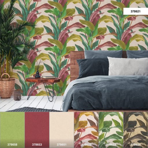 As-Creation Metropolitan Stories II, 37862-1 Natur nagyformátumú levelek krém zöld árnyalatok mályva szines tapéta