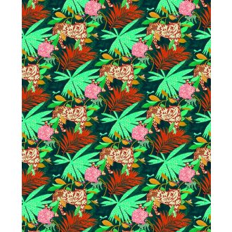   Marburg Schöner Wohnen New Modern 31862 Natur dzsungel egzotikus trópusi levelek nagymacskákkal kék zöld szines digitális nyomású falpanel