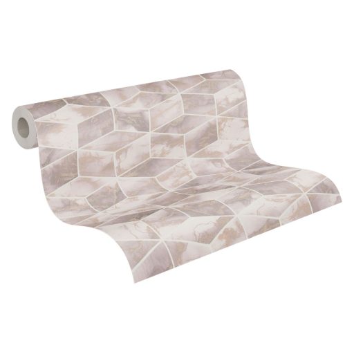 As-Creation Metropolitan Stories II, 37863-2 Geometrikus grafikus 3D márványhatású felület krémfehér bézs rózsaszín fémes hatás tapéta