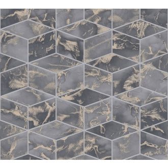   As-Creation Metropolitan Stories II, 37863-3 Geometrikus grafikus 3D márványhatású felület szürke sötétszürke árnyalatok arany fémes hatás tapéta