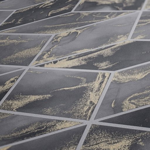 As-Creation Metropolitan Stories II, 37863-3 Geometrikus grafikus 3D márványhatású felület szürke sötétszürke árnyalatok arany fémes hatás tapéta