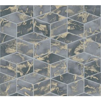   As-Creation Metropolitan Stories II, 37863-4 Geometrikus grafikus 3D márványhatású felület szürke szürkészöld árnyalatok arany fémes hatás tapéta