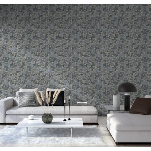 As-Creation Metropolitan Stories II, 37863-4 Geometrikus grafikus 3D márványhatású felület szürke szürkészöld árnyalatok arany fémes hatás tapéta