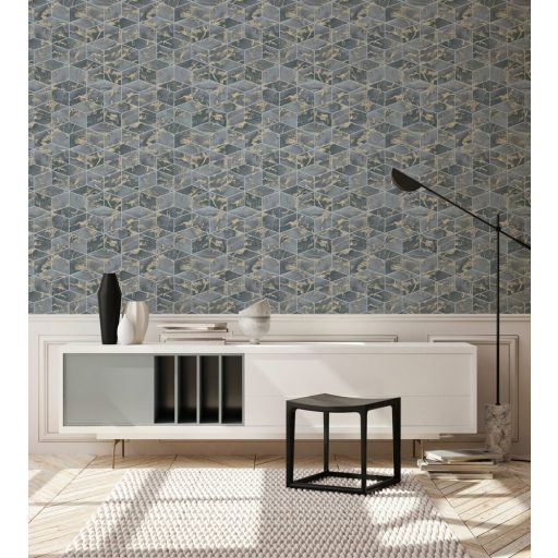 As-Creation Metropolitan Stories II, 37863-4 Geometrikus grafikus 3D márványhatású felület szürke szürkészöld árnyalatok arany fémes hatás tapéta