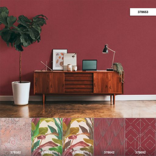 As-Creation Metropolitan Stories II, 37865-3 Natur Egyszínű strukturált vakolatminta piros/bordópiros fekete tapéta