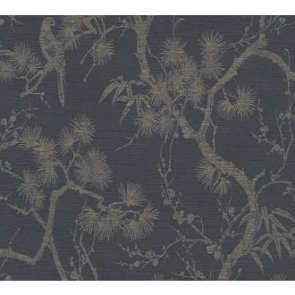   As-Creation Metropolitan Stories II/Black is Beautiful 37867-2 Natur virágzó japán cserje szürke antracit bézsarany tapéta