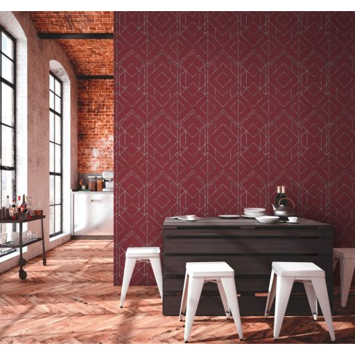 As-Creation Metropolitan Stories II, 37869-2 Geometrikus Grafikus Design piros fehér ezüst fémes hatás tapéta