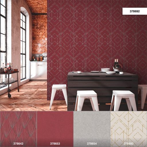 As-Creation Metropolitan Stories II, 37869-2 Geometrikus Grafikus Design piros fehér ezüst fémes hatás tapéta