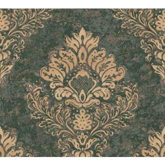   As-Creation Metropolitan Stories II, 37901-1 Klasszikus barokk díszítőminta zöld/sötétzöld bézs rézszín fémes hatás tapéta