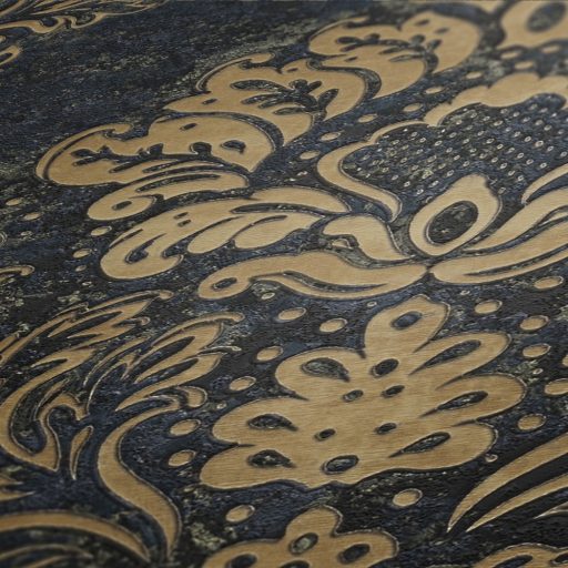 As-Creation Metropolitan Stories II, 37901-2 Klasszikus barokk díszítőminta sötétkék fekete bézs arany fémes hatás tapéta