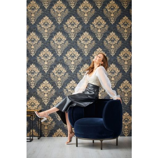 As-Creation Metropolitan Stories II, 37901-2 Klasszikus barokk díszítőminta sötétkék fekete bézs arany fémes hatás tapéta